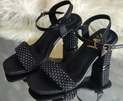 Zara Rhinestone Embellished Block Heels