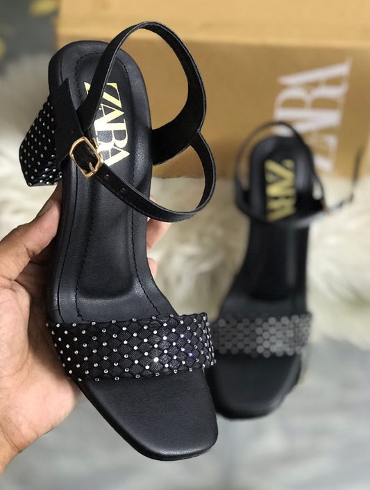 Zara Rhinestone Embellished Block Heels