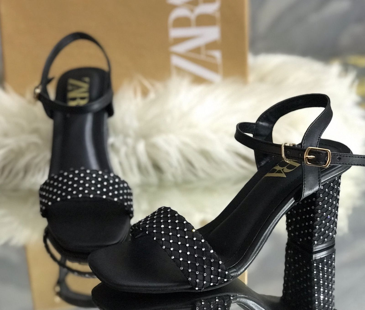 Zara Rhinestone Embellished Block Heels