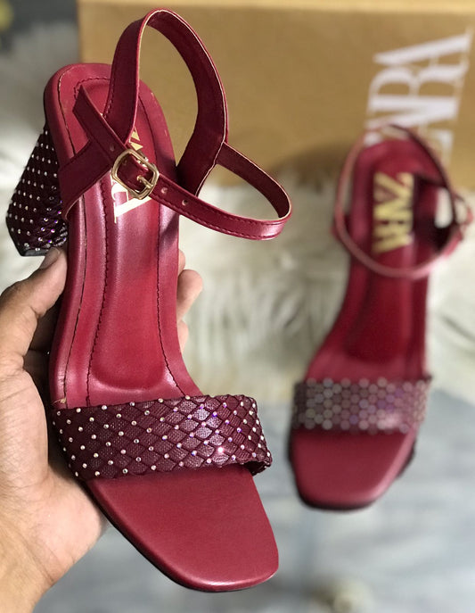 Zara Rhinestone Embellished Block Heels