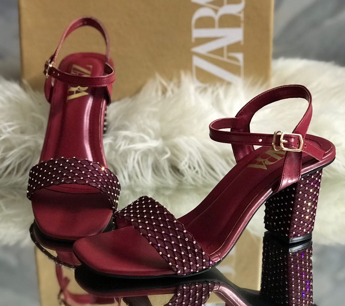 Zara Rhinestone Embellished Block Heels