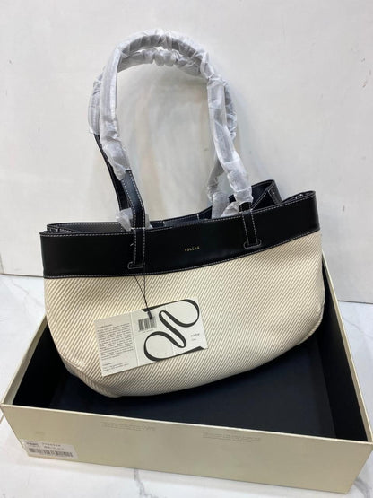 Polène Cyme Black & White Canvas Tote Bag