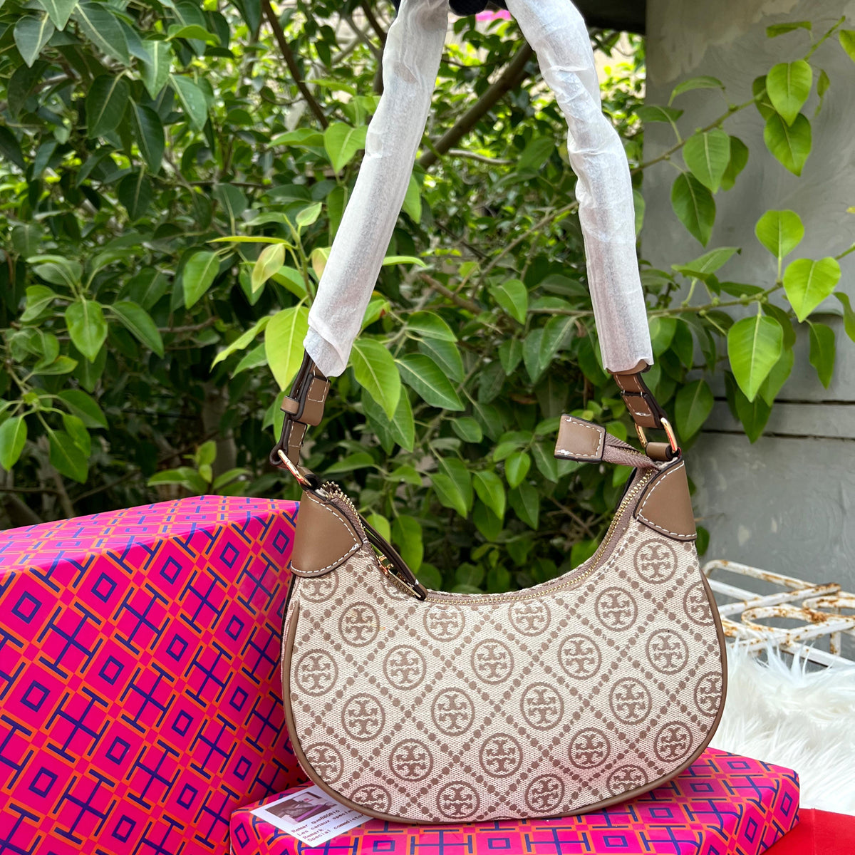 Tory Burch T Monogram Crescent Shoulder Bag