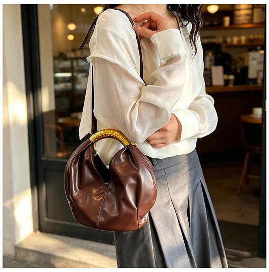 Metal Handle Soft PU Dumpling Shoulder Bag