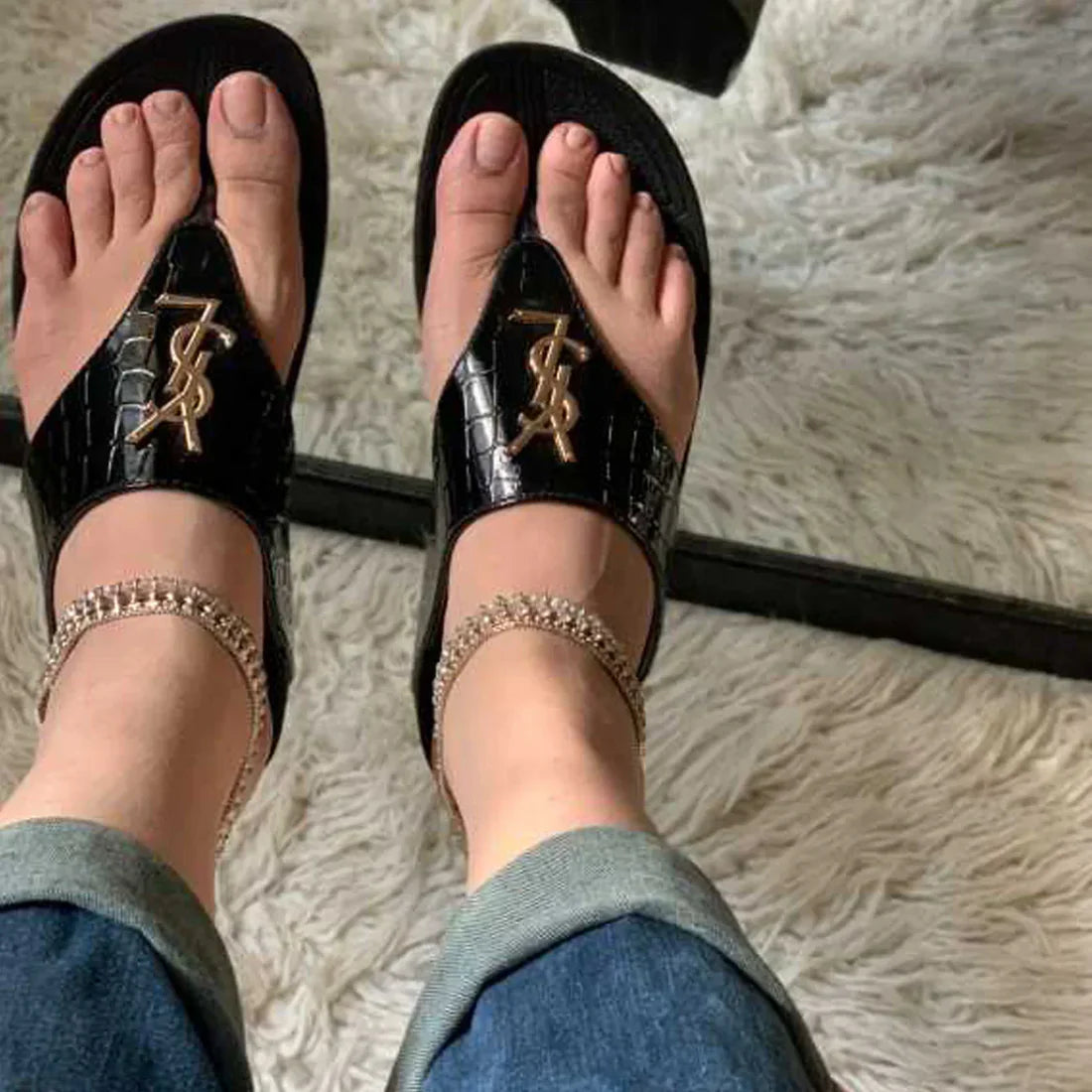 YSL Platform Wedge Flip Flops
