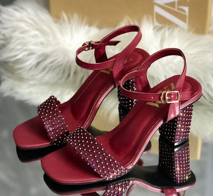 Zara Rhinestone Embellished Block Heels