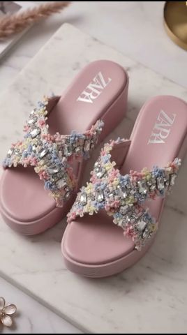 Zara Embellished Wedge Slippers