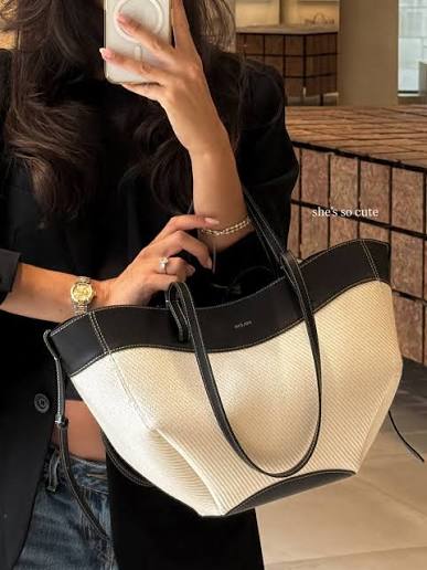 Polène Cyme Black & White Canvas Tote Bag