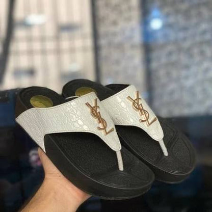 YSL Platform Wedge Flip Flops