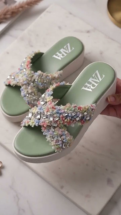Zara Embellished Wedge Slippers