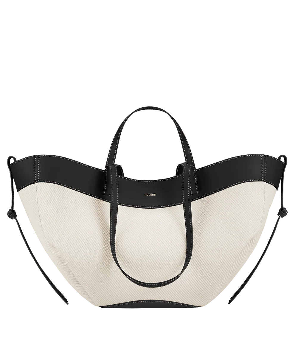 Polène Cyme Black & White Canvas Tote Bag