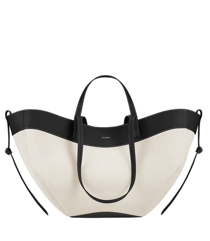 Polène Cyme Black & White Canvas Tote Bag