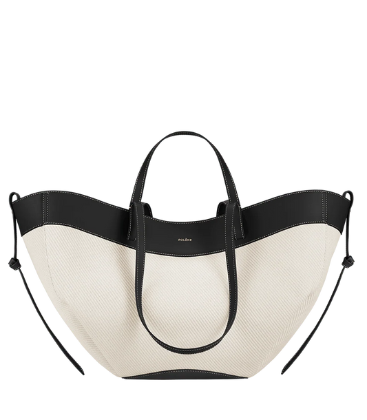 Polène Cyme Black & White Canvas Tote Bag